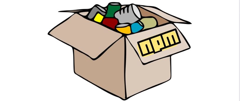 Open the cardboard box with colorful objects and an npm label on the front.