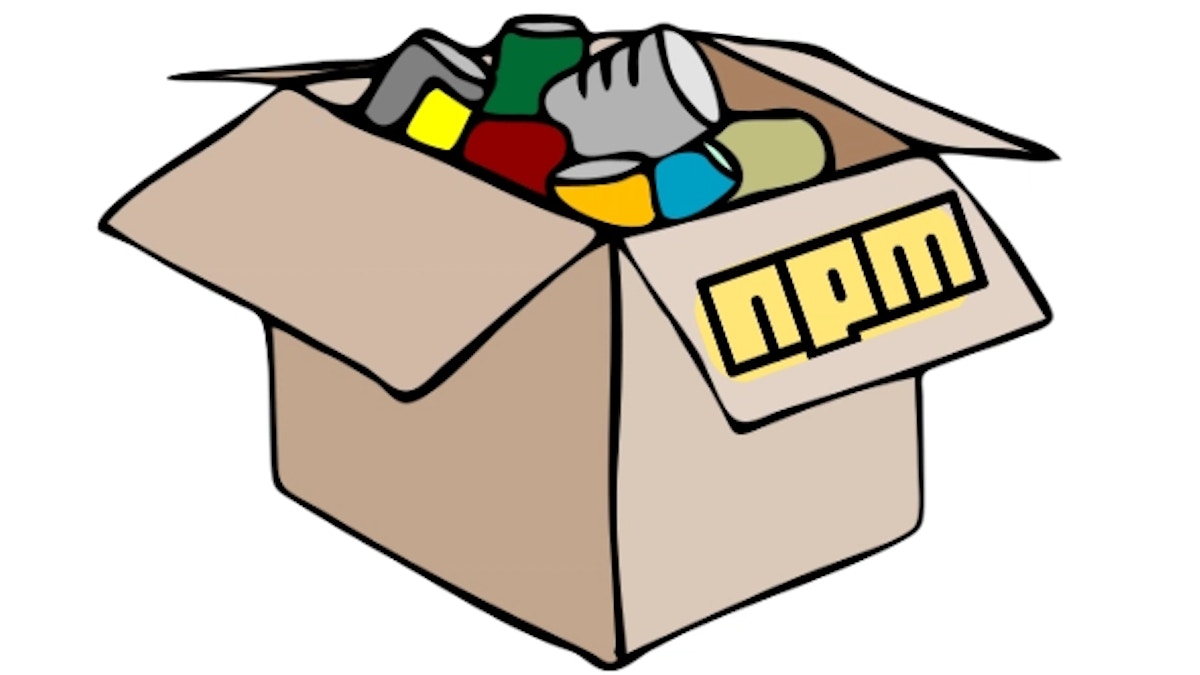 Open the cardboard box with colorful objects and an npm label on the front.