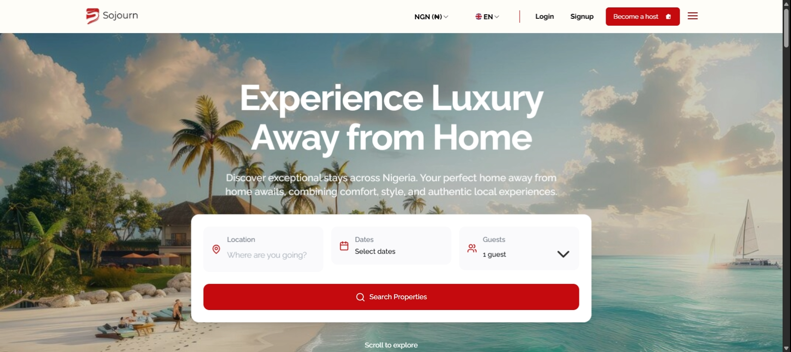 An Image of my website called Sojourn. An apartment booking app. 