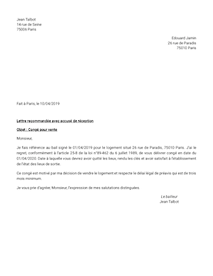 Conge Pour Vente Lettre Gratuite Avec Preavis Locataire