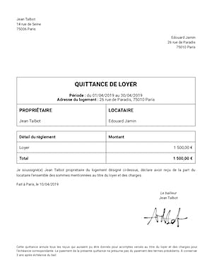 Modèle de quittance de loyer
