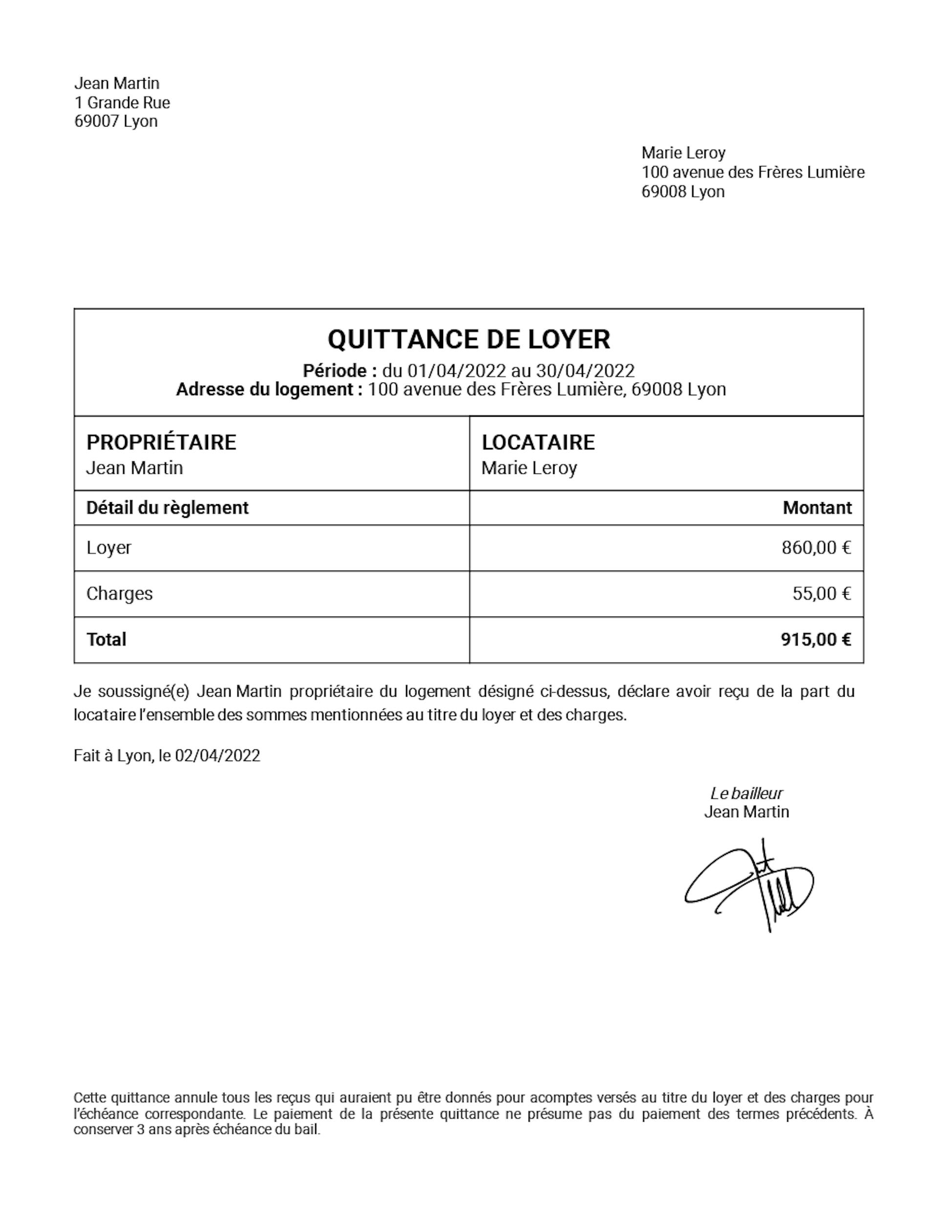 Quittance de Loyer - Modèle en Ligne - PDF Vierge - Exemple Gratuit