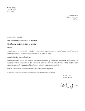 Non Restitution Caution Motifs Modele De Lettre Gratuit