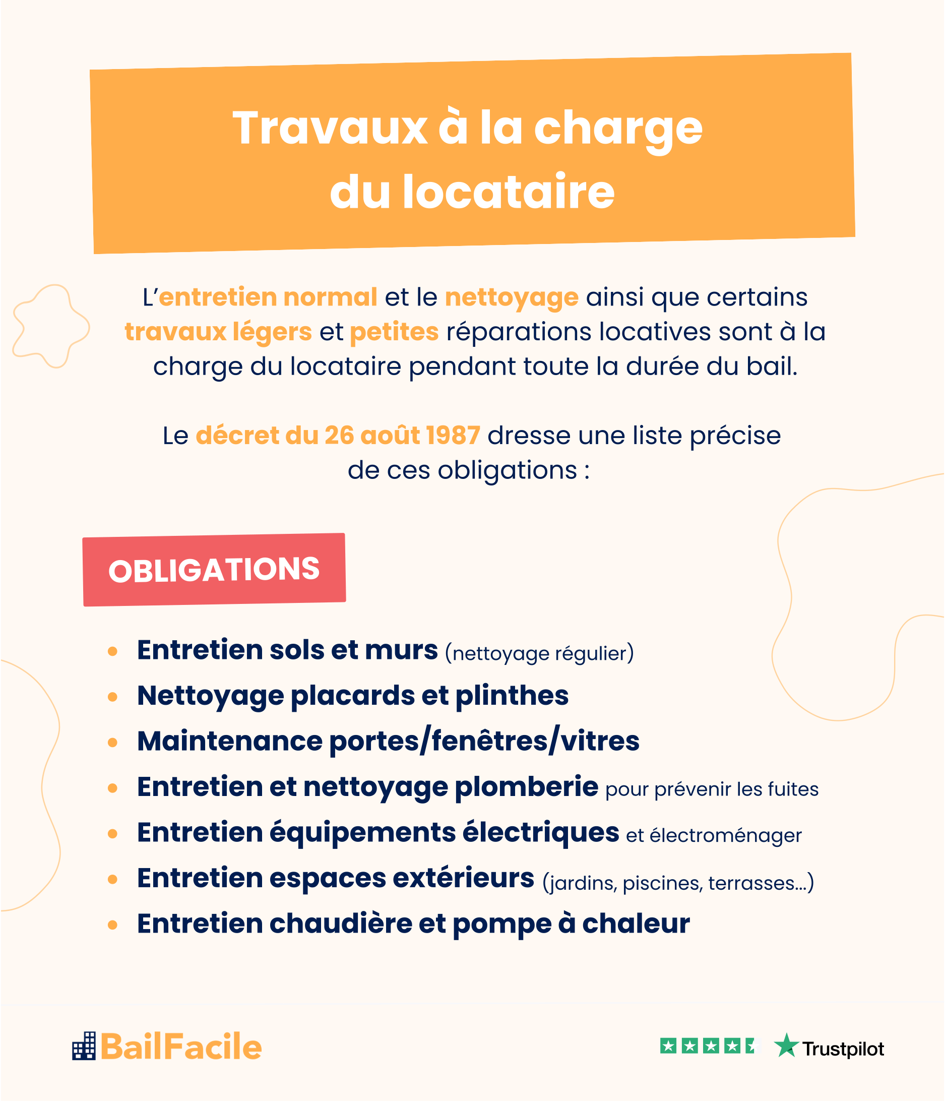 Liste des travaux et réparations à la charge du locataire