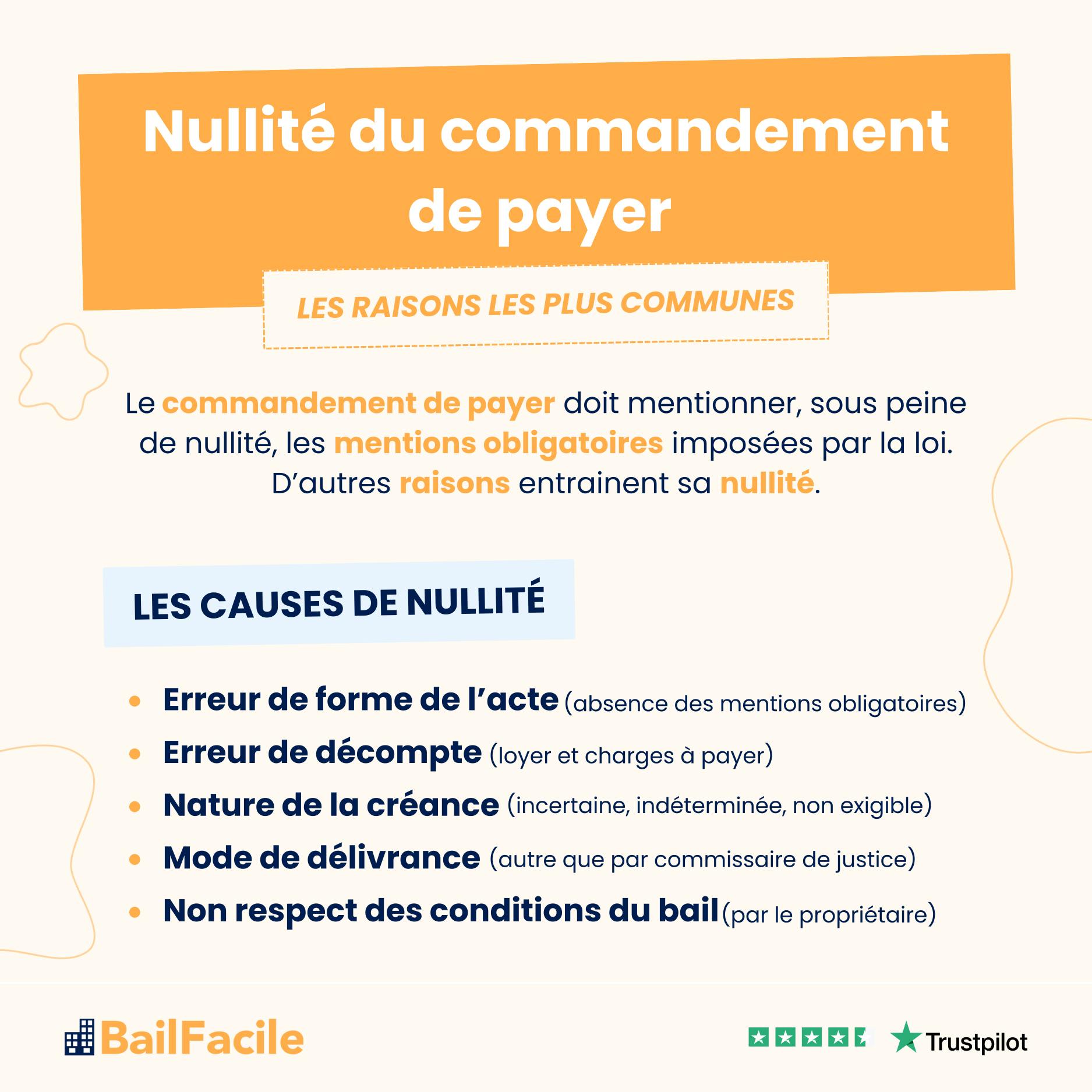 raisons nullite commandement de payer