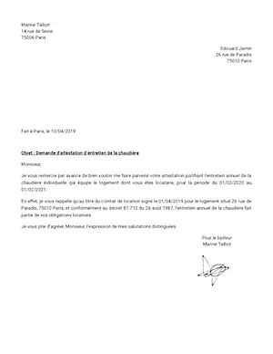 Attestation Entretien Chaudière | Modèle | Obligation Locataire