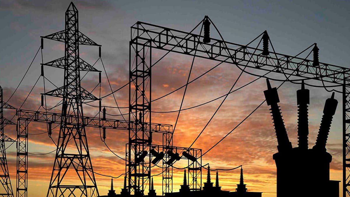 Electricity transmission infrastructure at sunset