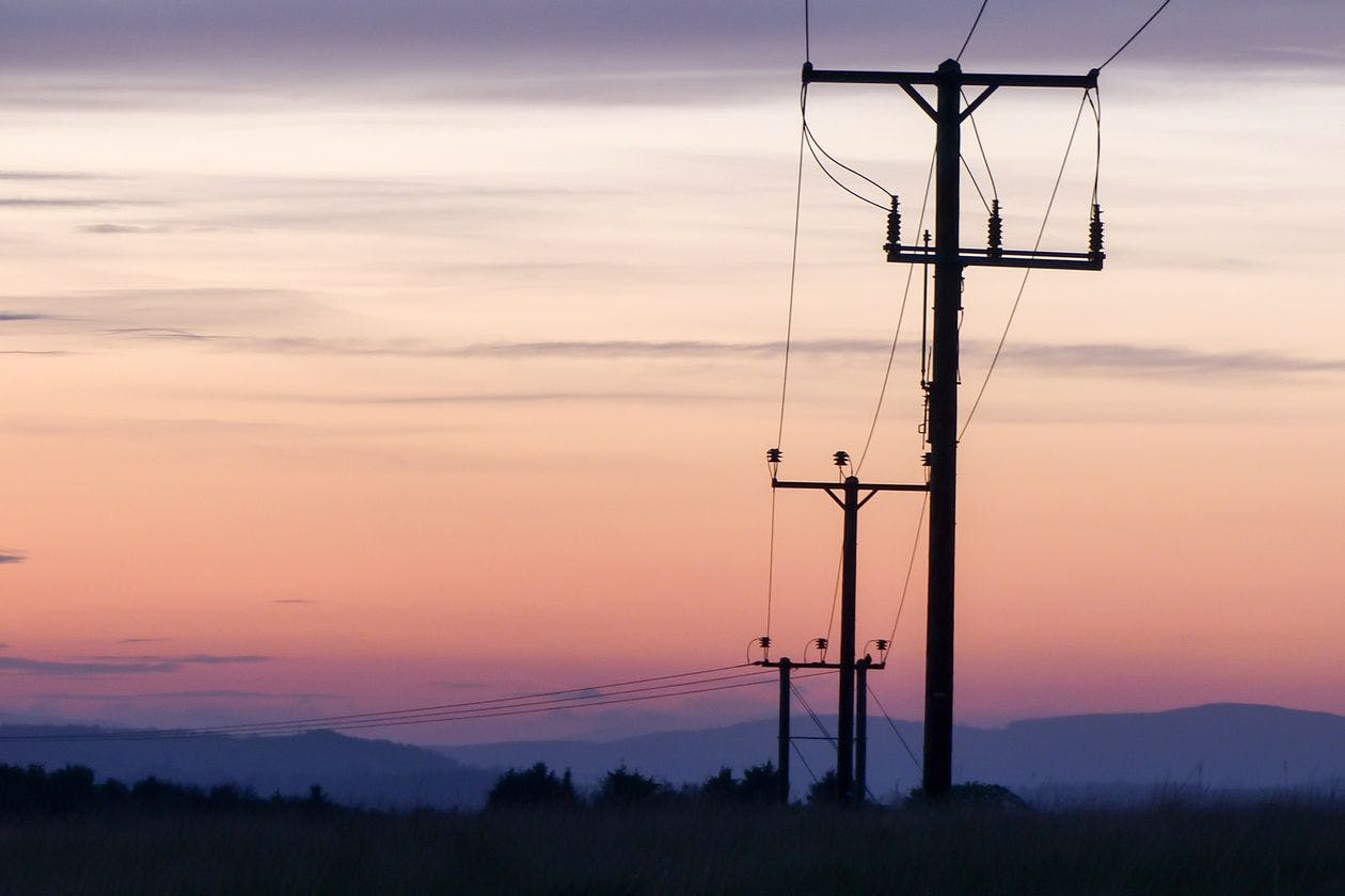 Power lines at sunset