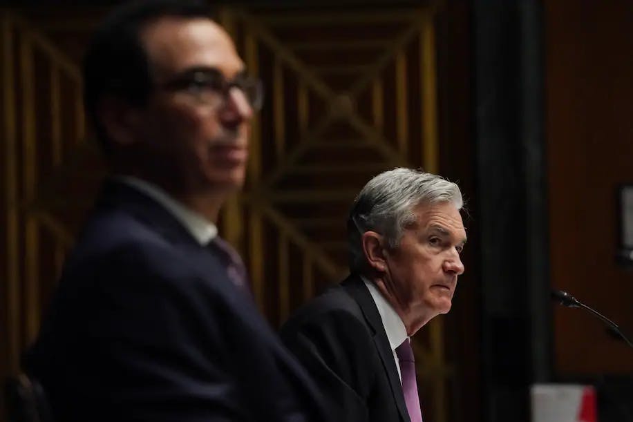 ederal Reserve Board Chair Jerome H. Powell testifies during the Senate's Committee on Banking, Housing, and Urban Affairs hearing examining Cares Act.