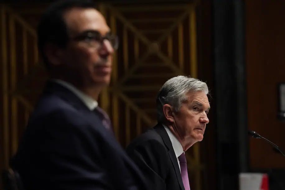 ederal Reserve Board Chair Jerome H. Powell testifies during the Senate's Committee on Banking, Housing, and Urban Affairs hearing examining Cares Act. 