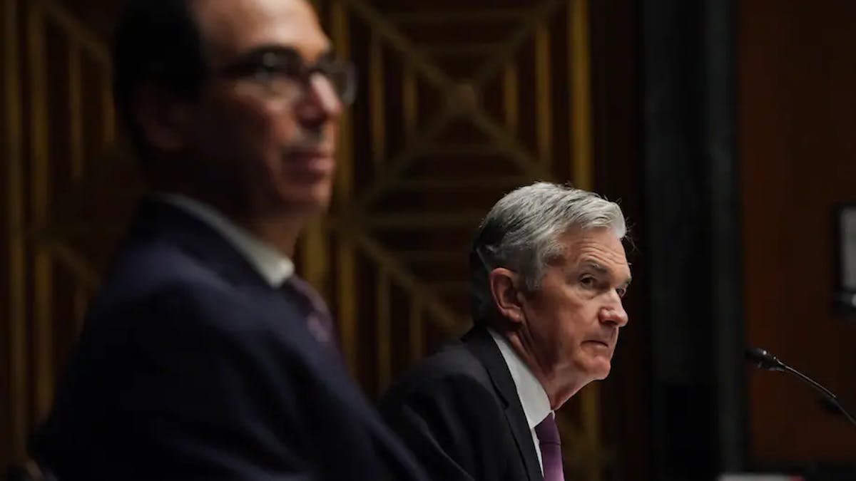 ederal Reserve Board Chair Jerome H. Powell testifies during the Senate's Committee on Banking, Housing, and Urban Affairs hearing examining Cares Act. 
