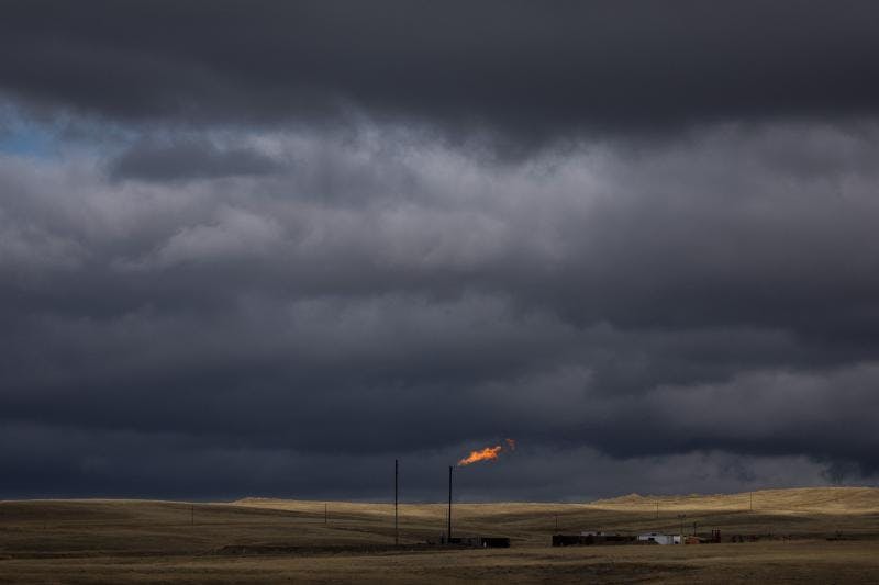 A gas flare in Converse County, Wyoming