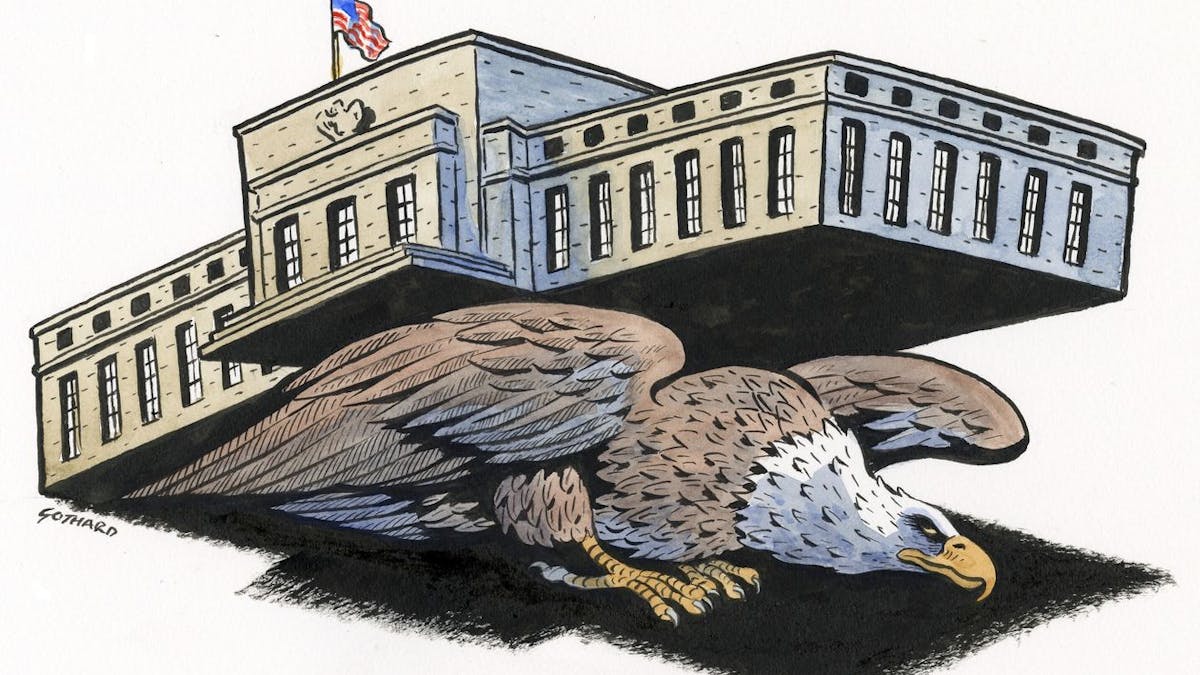 Eagle carrying Federal Reserve on its back