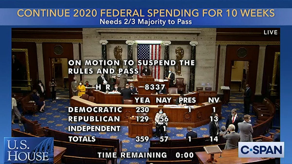 The House last night approved a continuing resolution on spending into December. 