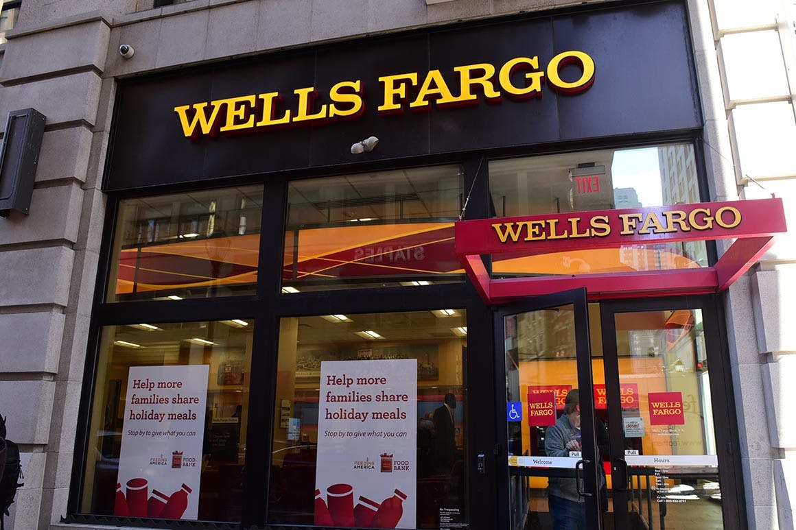 Exterior of the Wells Fargo bank. | Lisa Lake/Getty Images for Wells Fargo