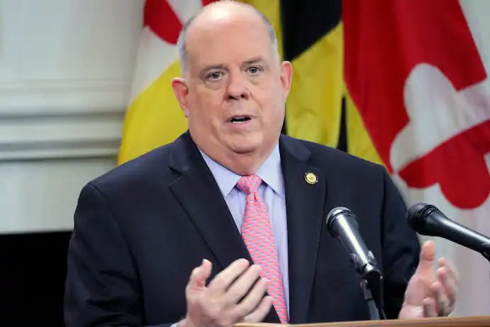 Maryland Gov. Larry Hogan (R) speaks at a news conference in Annapolis on Oct. 1, 2020. 