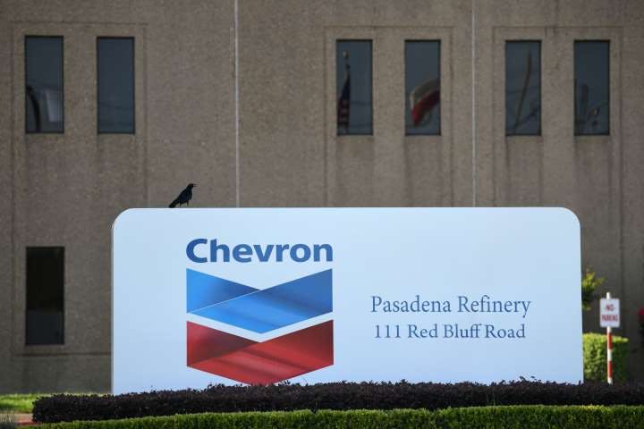 An entrance sign at the Chevron refinery