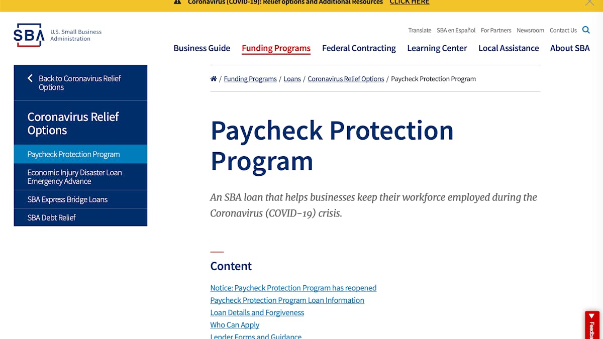 Small Business Administration Paycheck Protection Program