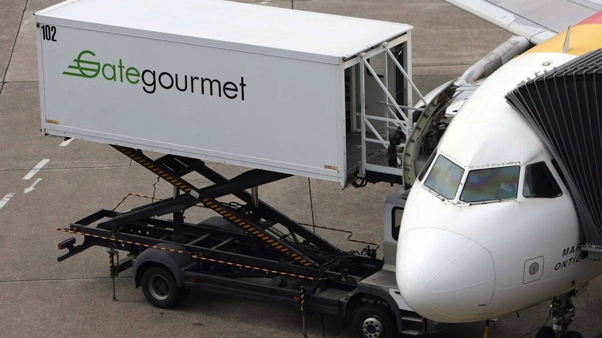 A Gate Gourmet loading vehicle at the airport in Duesseldorf, Germany, in 2008.