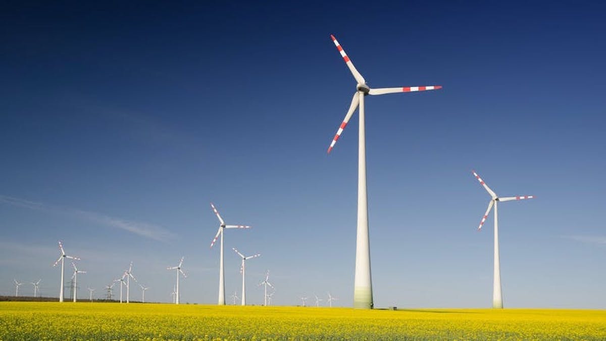 Wind turbines in a field