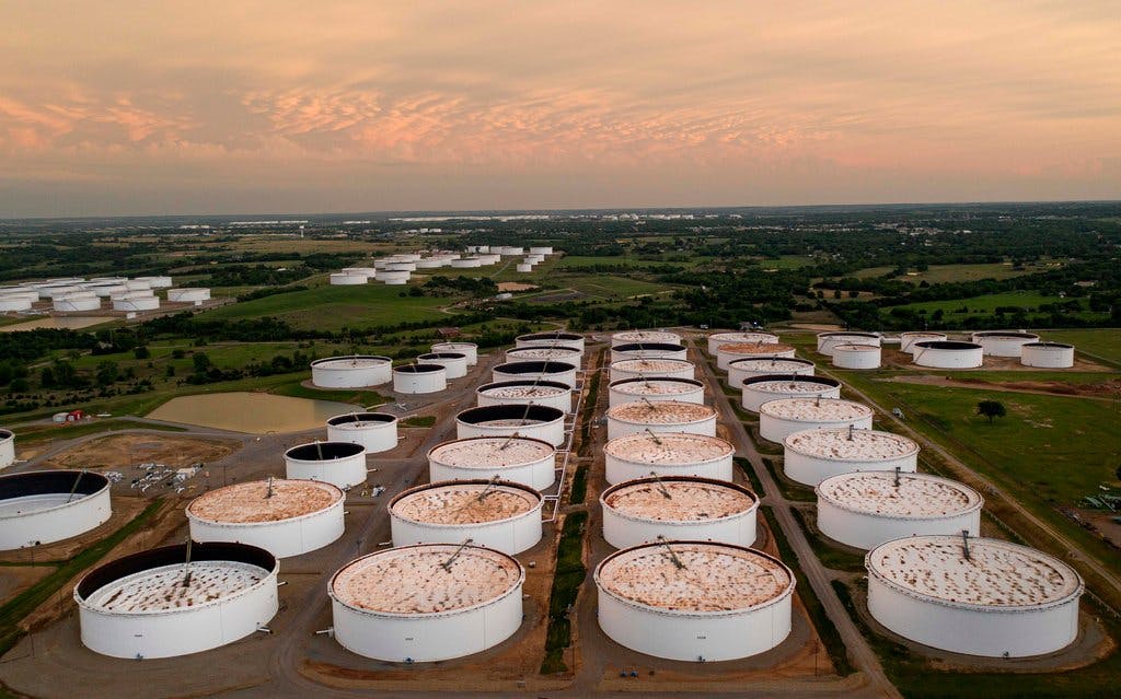 A crude oil storage facility is seen in Cushing, Oklahoma, in May.