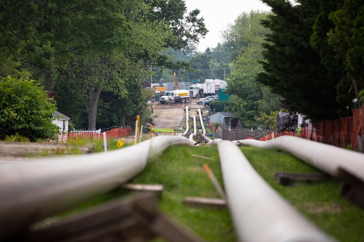 Steel pipe in a staging area for a pipeline in Pennsylvania