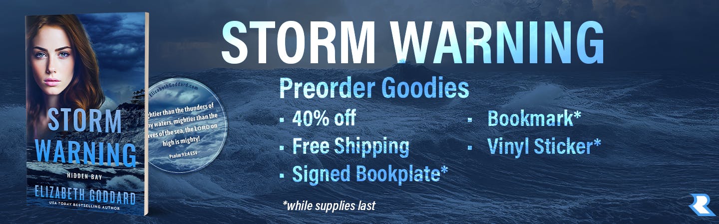 "Storm Warning" Preorder Goodies: 40% off, free shipping, signed bookplate, bookmark, and vinyl sticker, while supplies last.