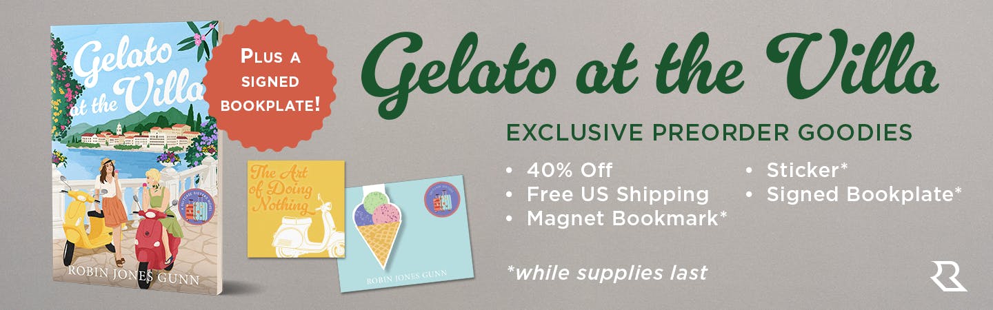 "Gelato at the Villa" Exclusive Preorder Goodies: 40% off, free U.S. shipping, magnet bookmark*, sticker*, and signed bookplate*. *While supplies last.