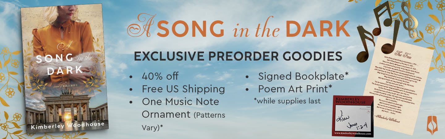 "A Song in the Dark" Exclusive Preorder Goodies: 40% off, free U.S. shipping, one music note ornament (patterns vary)*, signed bookplate*, and poem art print*. *While supplies last.