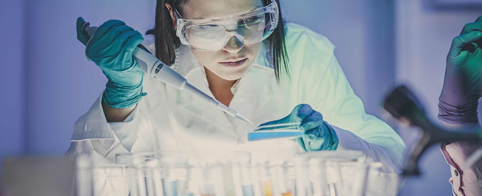 Scientist measures samples in a lab