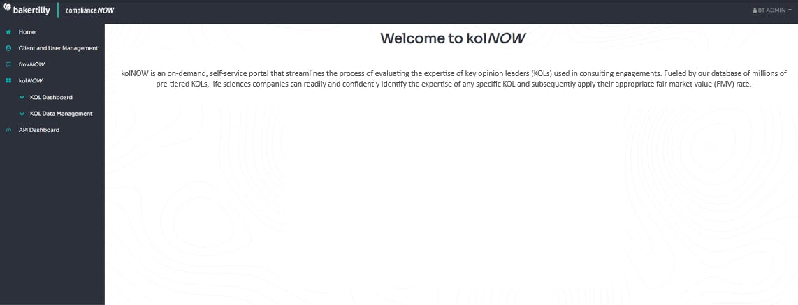 kolNOW home screen for KOL tiering 
