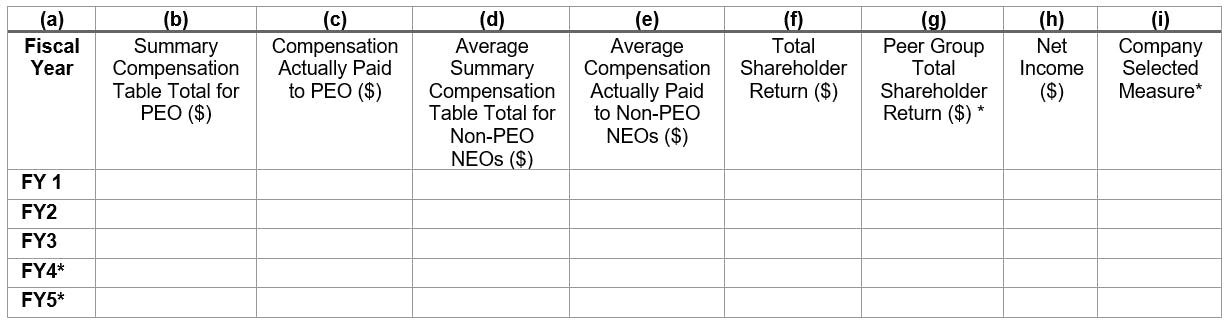SEC issues new pay versus performance disclosure requirement table