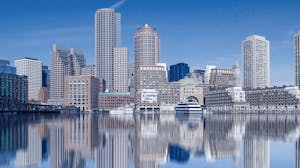 Boston city skyline along waterfront