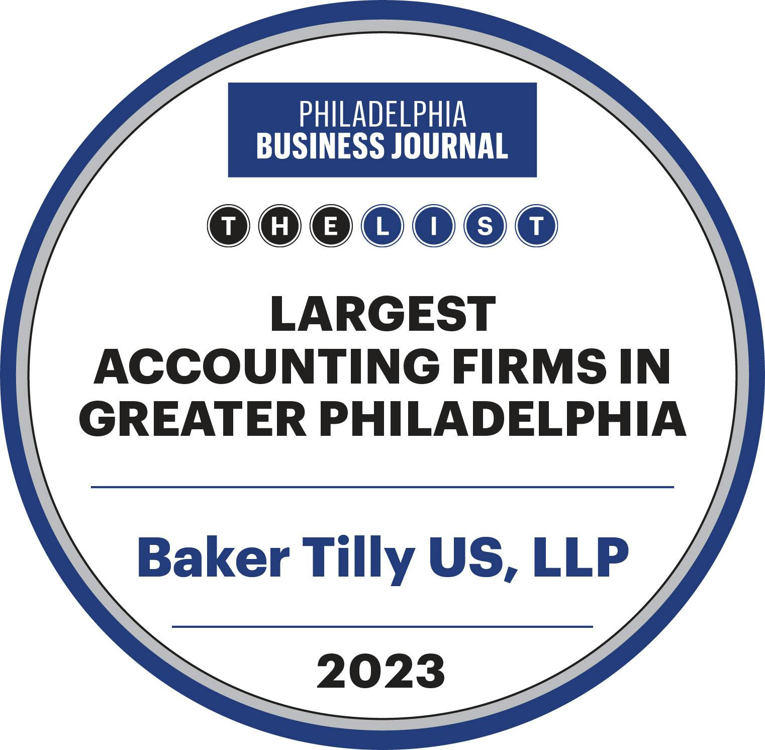 Largest Accounting Firms in Greater Philadelphia, Philadelphia Business Journal 2023 