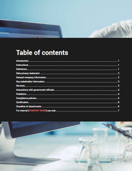 Third Party Monitoring Questionnaire for Life Sciences Companies Table of Contents
