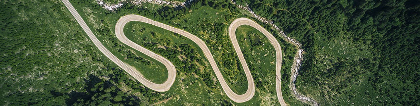 Aerial view of a windy road.