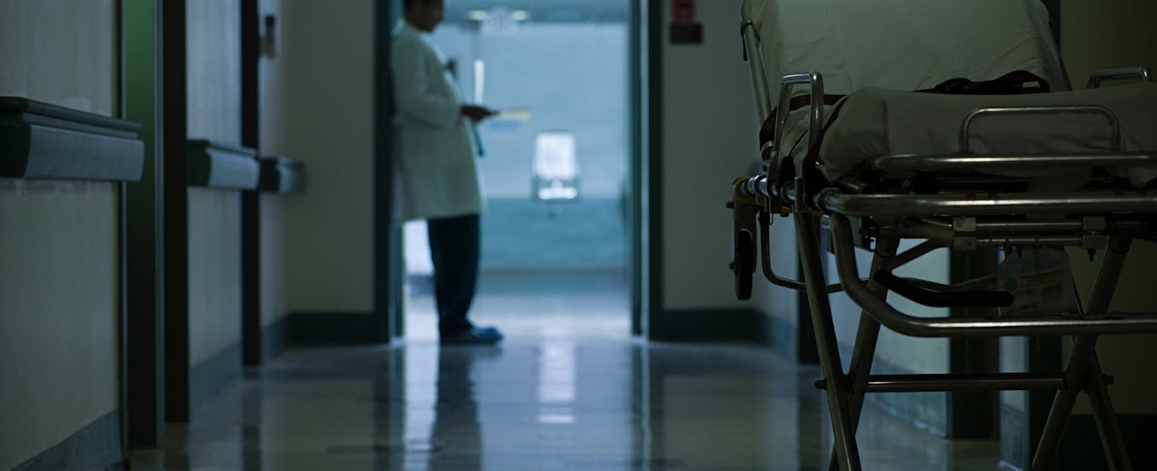 Hospital bed in hallway