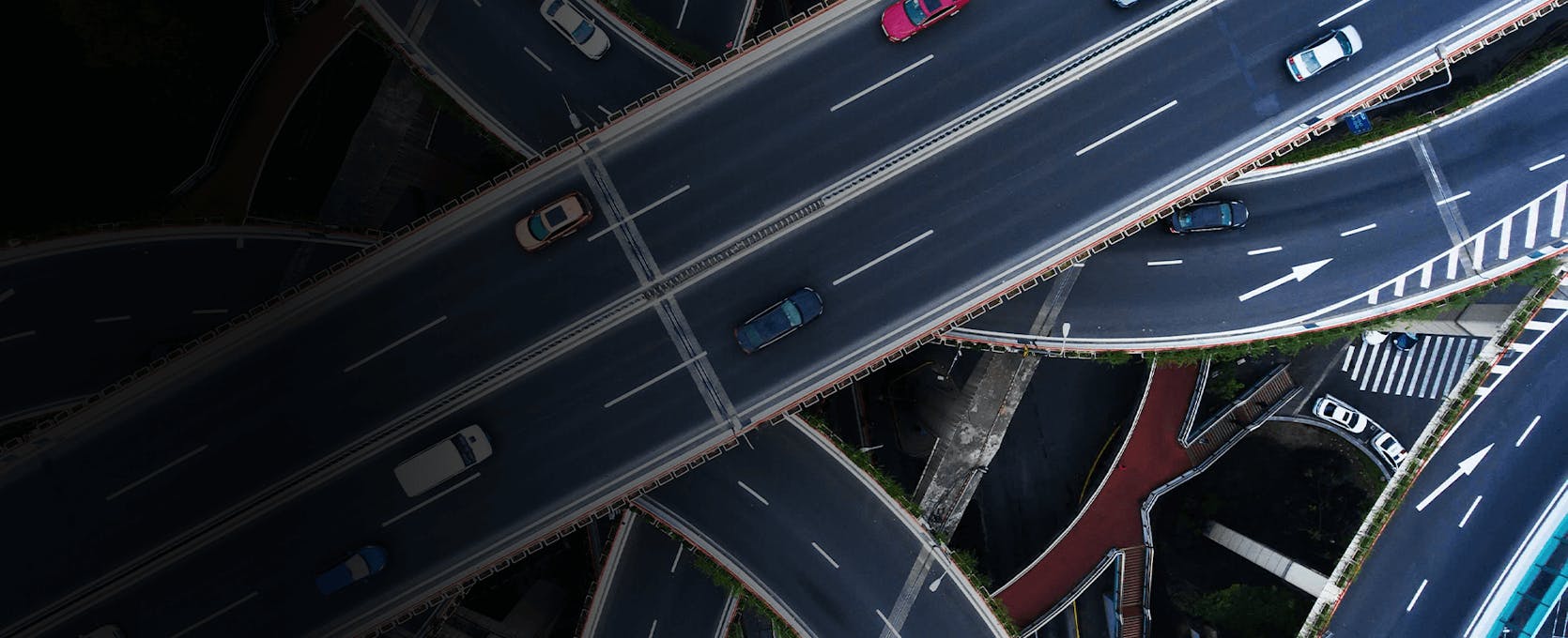 Aerial view of a highway interchange