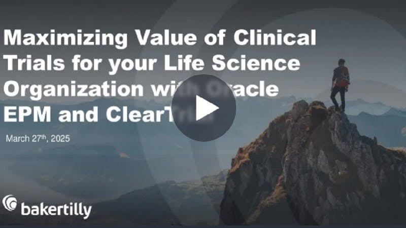 maximizing value of clinical trials for your life science organization with oracle EPM and ClearTrial webinar thumbnail with play button