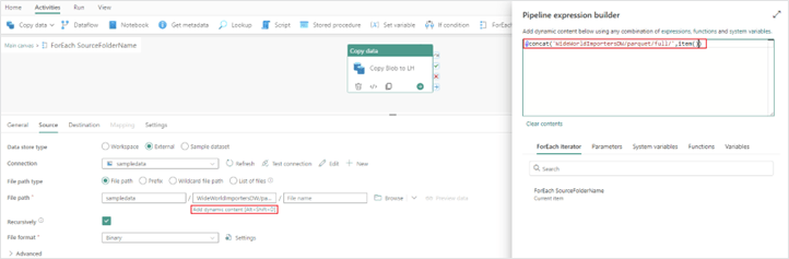 Updating the file path in your copy data activity 