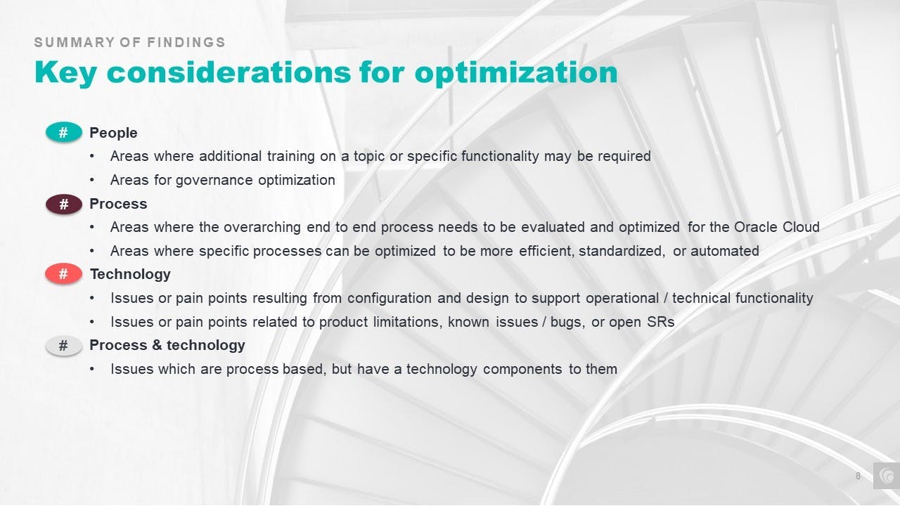 Key considerations for optimization