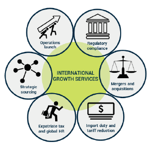 Graphic showing Baker Tilly's services for international growth