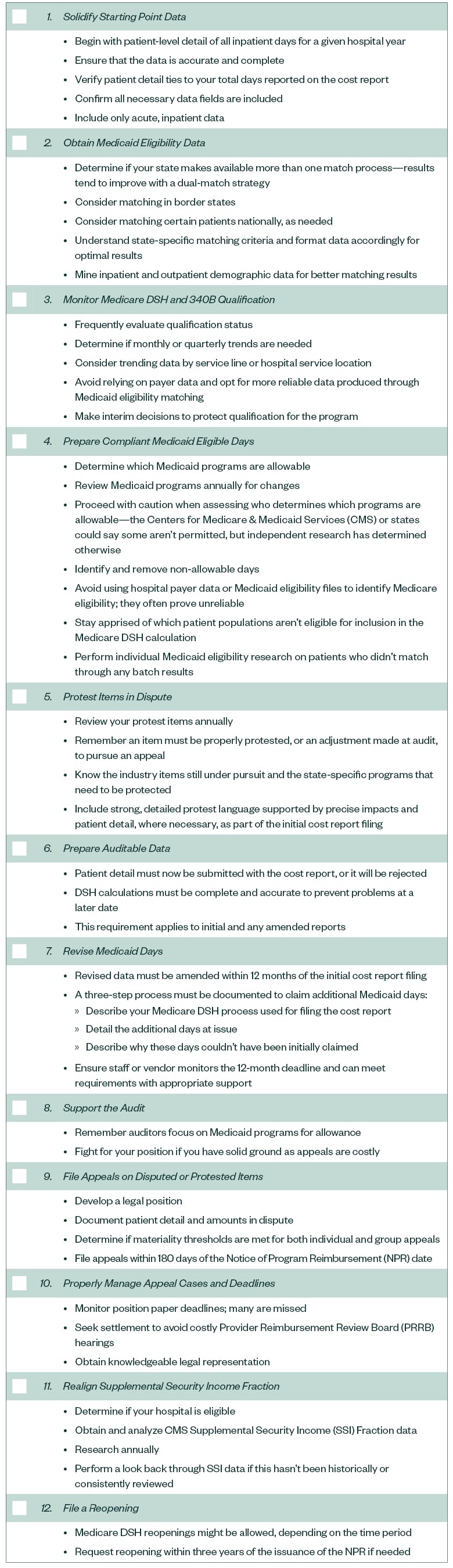Medicare DSH Evaluation Checklist