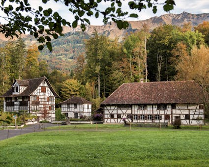 Der Museumsteil Östliches Mittelland im Freilichtmuseum Ballenberg zeigt Häuser aus Zürich, Thurgau, Aargau und Graubünden.