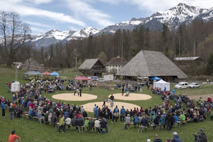 An dem Ballenberg-Schwinget im Freilichtmuseum Ballenberg, können Sie die bodenständige Sportart vor prachtvoller Kulisse,  aus nächster Nähe mitverfolgen. 