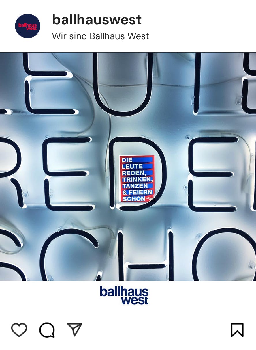 Instagram-Post Neon-Schrift "Die Leute reden schon"