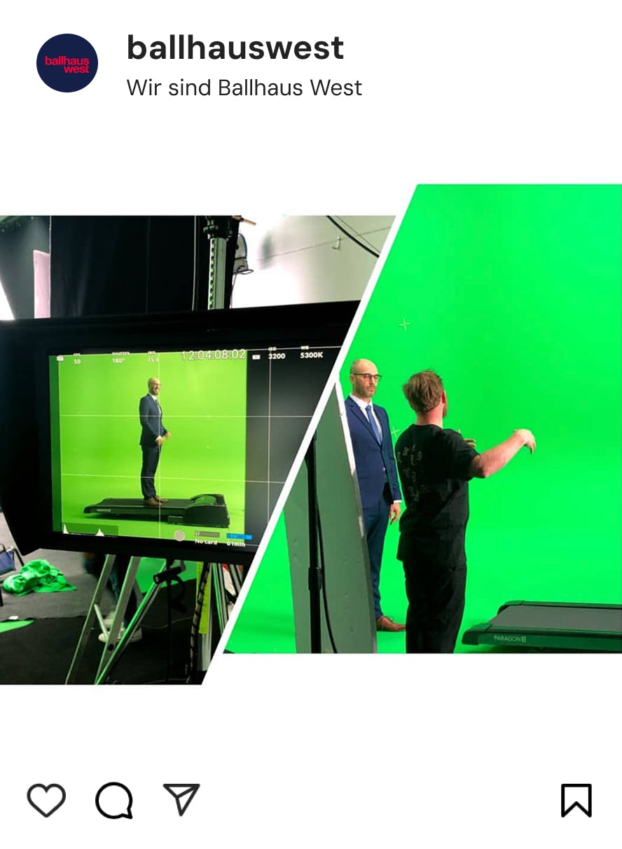 Instagram-Post Dreharbeiten Greenscreen