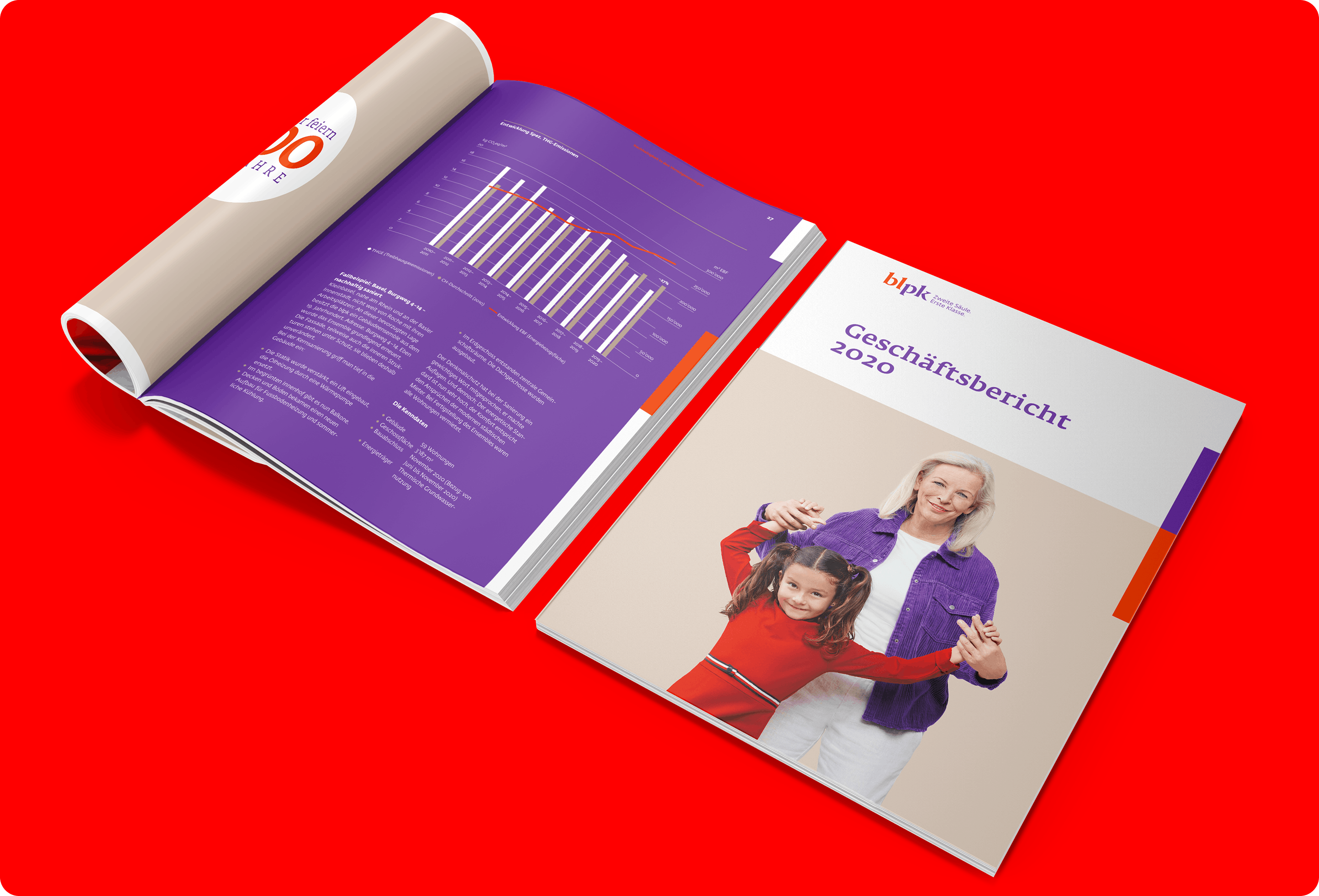 Verschiedene Seiten des Geschäftsberichts der blpk.
