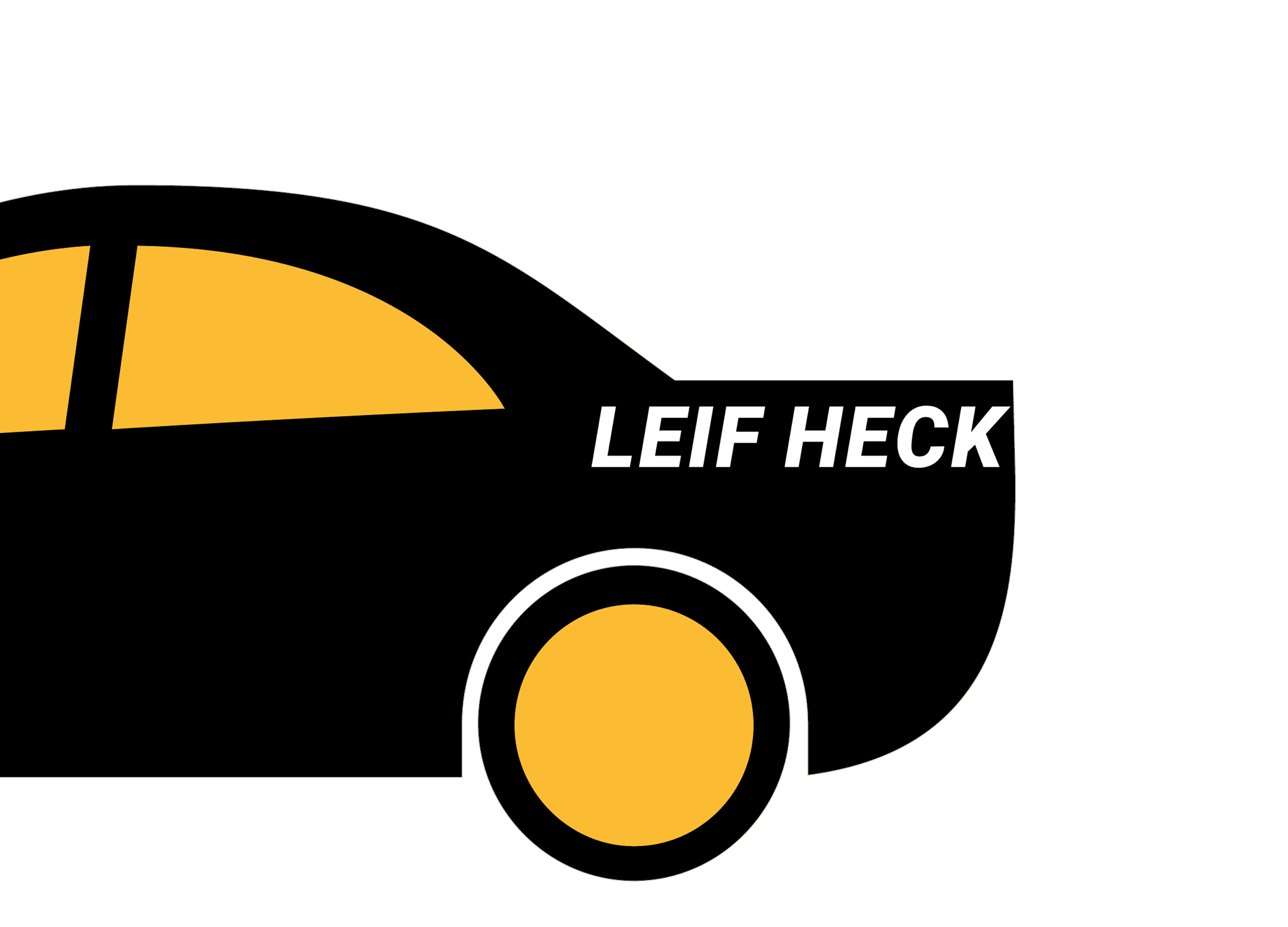 Hintere Hälfte eines Autos in Seitenansicht. Über dem Rad die Aufschrift "Leif Hack".