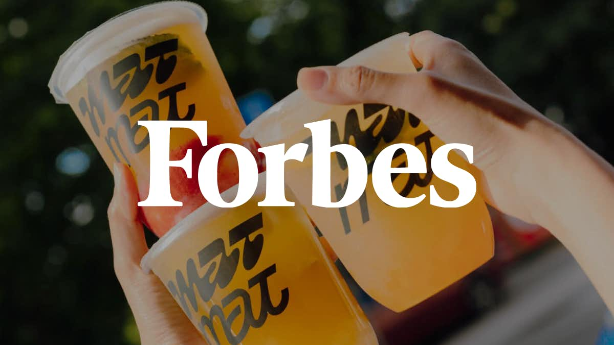 glasses of boba tea with Forbes logo overlapping the image